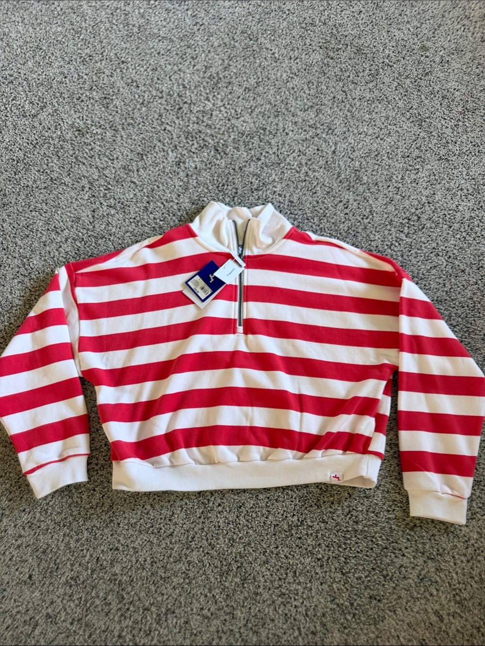 JoyLab Red and White Striped Half-Zip Crew Sweater